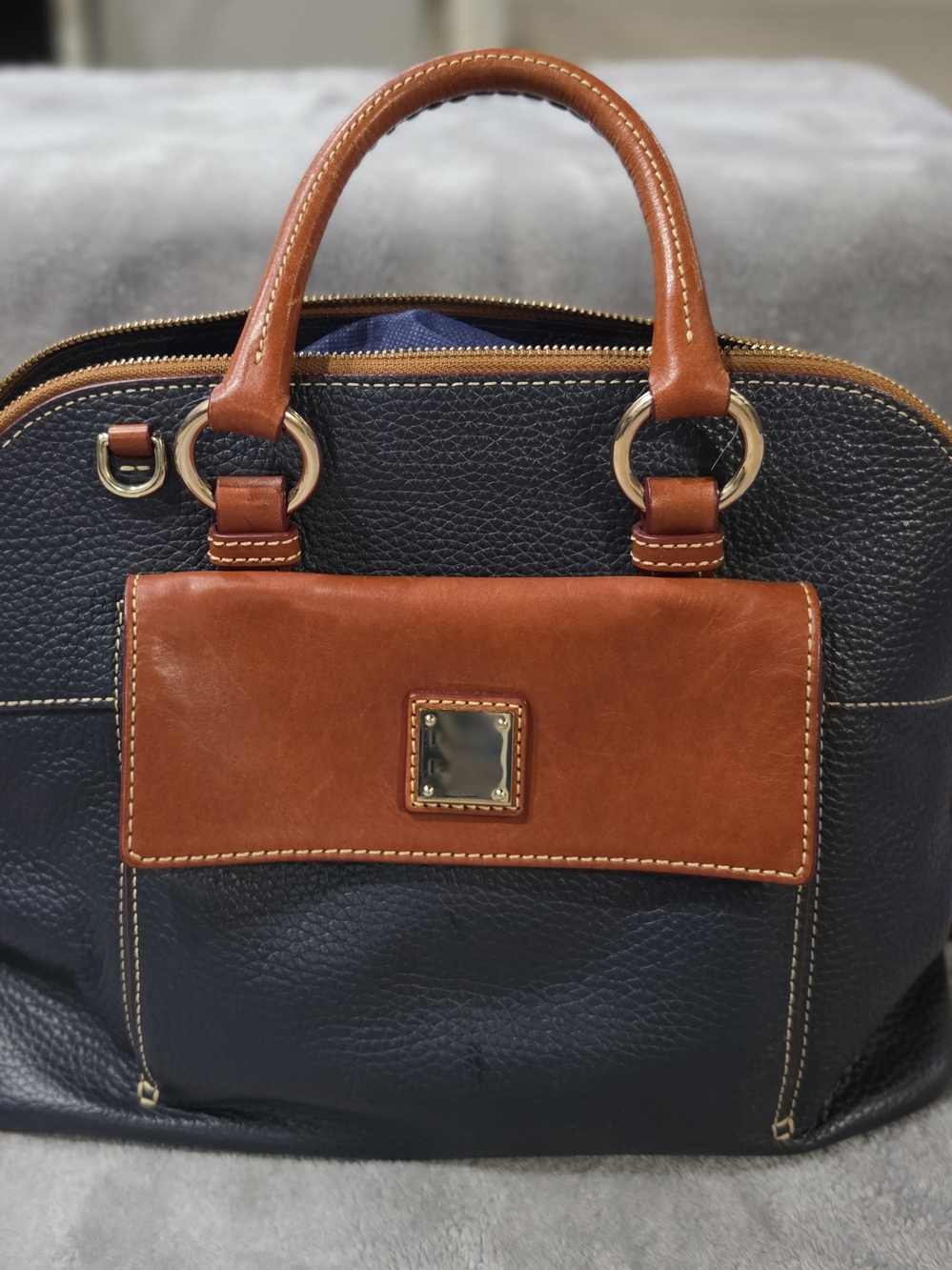 Dooney & Bourke Two-Tone Pebbled Leather Satchel - Navy & Brown